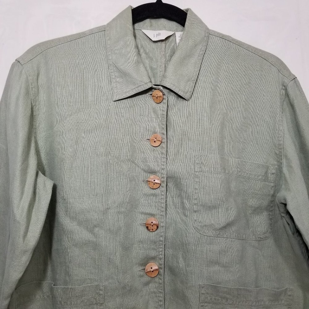 J Jill 100% linen pleated back jacket light green size XSP petite short buttonup - Picture 3 of 9